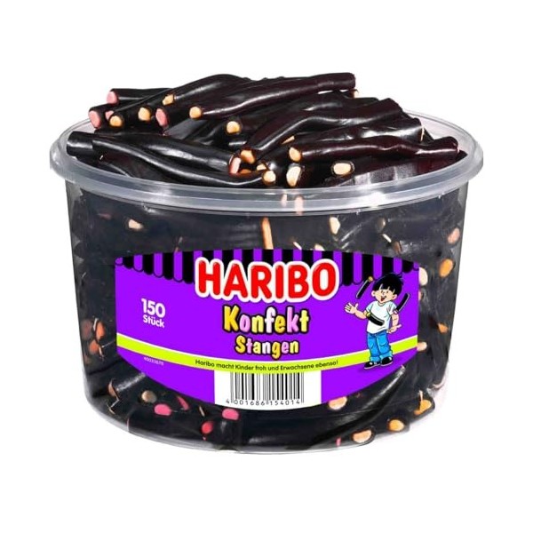 Haribo barres de confiserie boîte ronde 150 pièces, 1200g Réglisse