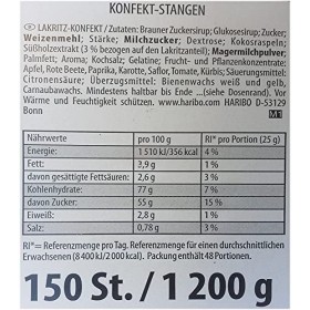 Haribo barres de confiserie boîte ronde 150 pièces, 1200g Réglisse