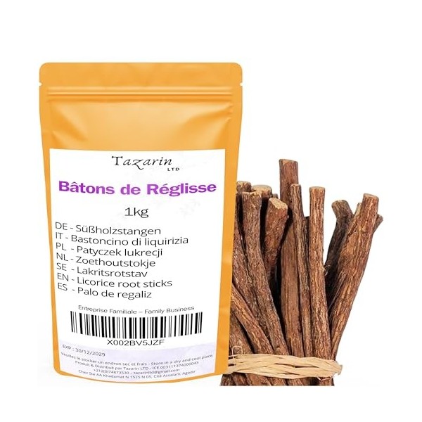 1kg Bâton de réglisse - Glycyrrhiza glabra - Reglisse Baton | bâton de reglisse bois à macher - Arôme & Goût Intense - 100% N