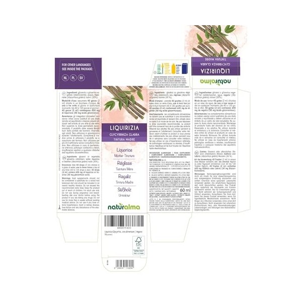 Réglisse Glycyrrhiza glabra racines Teinture Mère sans alcool Naturalma - Extrait liquide gouttes 60 ml - Complément alimen R...