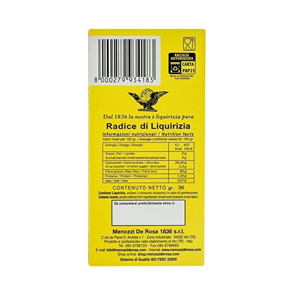 Bâtons de Réglisse - Paquet de 36g Lot de 3 x 36g | Réglisse Naturelle - Menozzi de Rosa