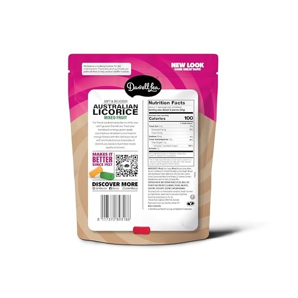 Darrell Lea Réglisse australienne douce, sans OGM, sans huile de palme, à base de plantes, sans sirop de maïs à haute teneur 