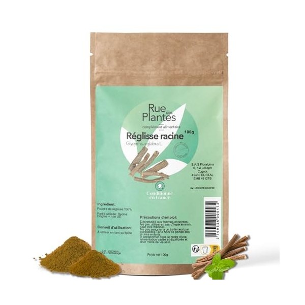 RUE DES PLANTES - Réglisse Naturelle Poudre 100g - Digestion et Bien-être Respiratoire