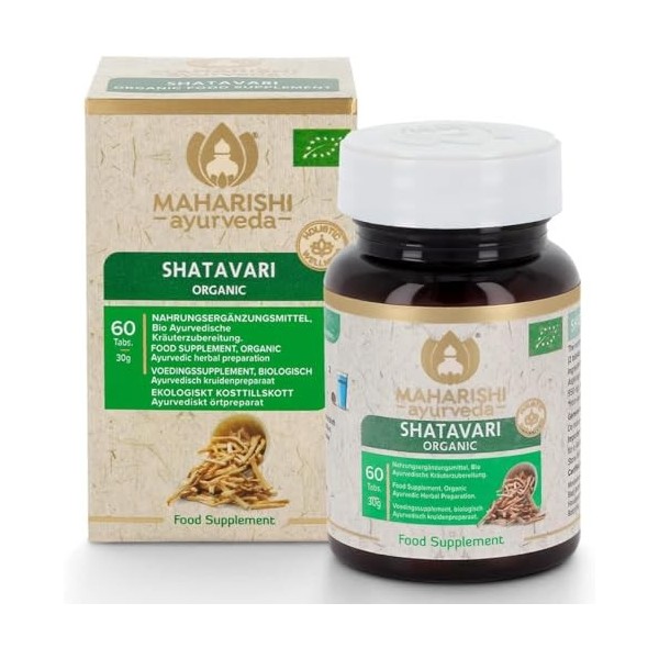 Maharishi Ayurveda Shatavari Asperges indiennes asperges racemosus biologiques, hautement dosées, végétaliennes sans OGM, l