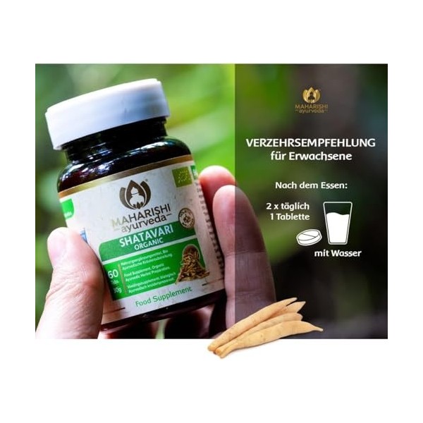 Maharishi Ayurveda Shatavari Asperges indiennes asperges racemosus biologiques, hautement dosées, végétaliennes sans OGM, l