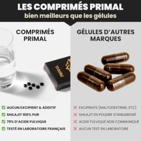 Shilajit Primal 100% Pur de l’Altaï en comprimés, 79% d’Acide Fulvique, 85+ Minéraux Naturels, Énergie, Vitalité & Équilibre 