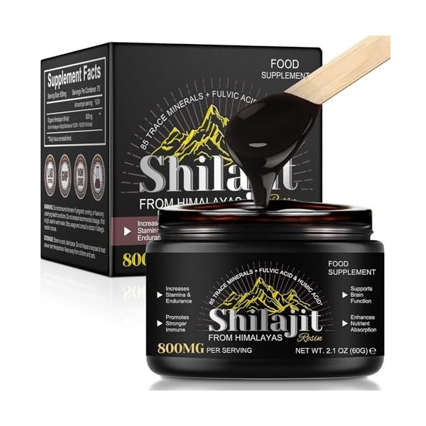 Bibonse Résine De Shilajit 60g, Shilajit Résine Original Himalaya avec 85+ Traces de Minéraux, Shilajit Pure Himalaya Bio 800