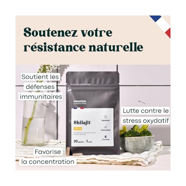 Shilajit Pure 500mg, 50% Acides Fulviques, Complément Naturel pour lImmunité & Cognition, 30 Gélules, Cure de 1 mois, Fabriq ...