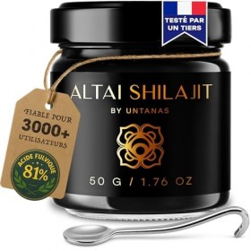 Shilajit Pur de Qualité Or – Résine Authentique de lAltaï – 50g – Réserve de 6 Mois – Extraction Traditionnelle – Acide Fulv