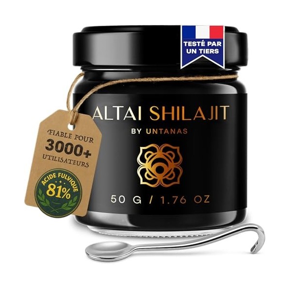 Shilajit Pur de Qualité Or – Résine Authentique de lAltaï – 50g – Réserve de 6 Mois – Extraction Traditionnelle – Acide Fulv