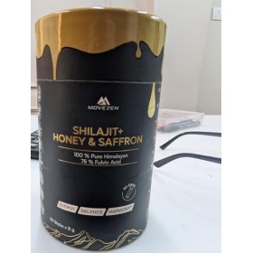MOVEZEN Shilajit+ Miel & Safran Bio, Résine Authentique 100% Pure de l’Himalaya, Énergie Durable, Vitalité, Concentration, 30