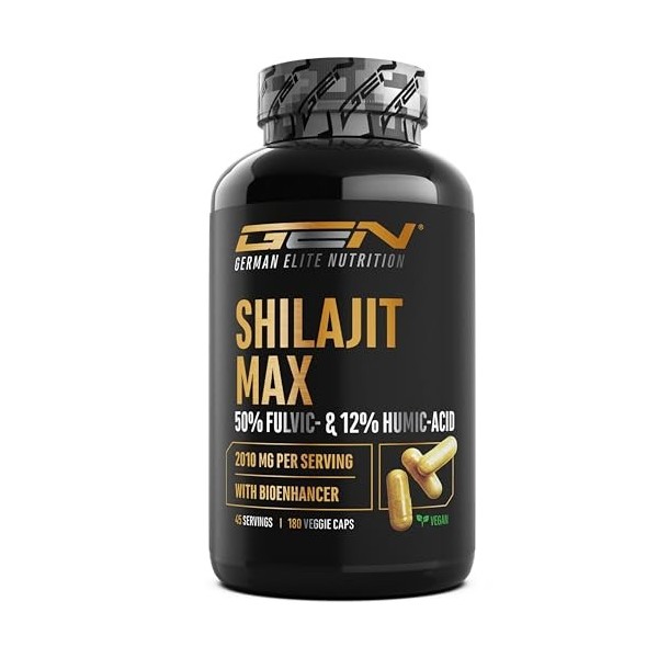 Mumijo Shilajit Max - 180 gélules à haut dosage avec 2000 mg par dose journalière - extrait original 10:1 avec 50% d’acide fu