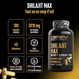 Mumijo Shilajit Max - 180 gélules à haut dosage avec 2000 mg par dose journalière - extrait original 10:1 avec 50% d’acide fu