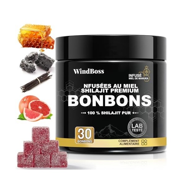 Gummies de Shilajit Pur de lHimalaya – Complément Bien-Être pour Hommes 30 Pièces/Boîte – Approvisionnement de 30 Jours