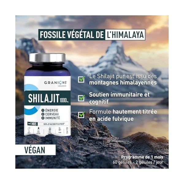 SHILAJIT - Shilajit PURE HIMALAYA | GRANIONS - Laboratoire Français | Immunité, Energie, Articulations, Concentration | Vitam