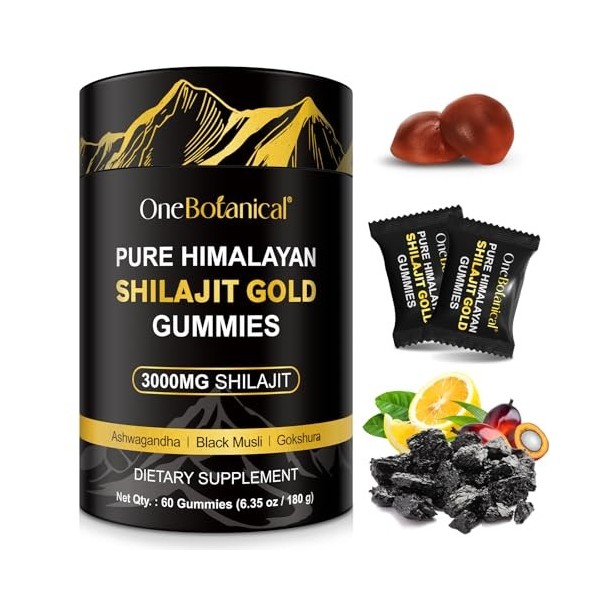 Gommes de Shilajit 3000mg pour hommes et femmes, Shilajit Gummies, 60 gommes