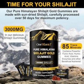 Gommes de Shilajit 3000mg pour hommes et femmes, Shilajit Gummies, 60 gommes