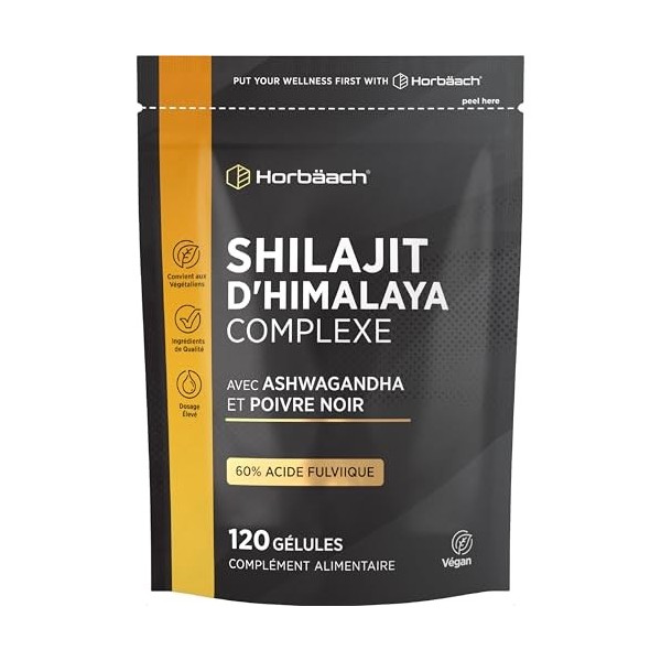 Shilajit Pure Himalaya 1500 mg | 60% Acides Fulviques | 90 Gélules Vegan | Complément Alimentaire Extrait Essentiel de Shilaj