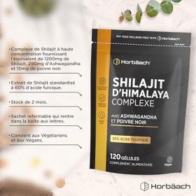 Shilajit Pure Himalaya 1500 mg | 60% Acides Fulviques | 90 Gélules Vegan | Complément Alimentaire Extrait Essentiel de Shilaj