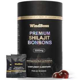 WindBoss Shilajit Pur de l’Himalaya – Gommes Véganes | 60 Gommes Individuellement Emballées |Faciles à Emporter