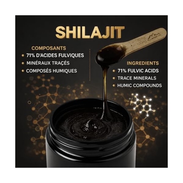 HERBOSIA Shilajit lHimalaya + Énergie Naturelle 100%, Résine de Shilajit Pur 50g Authentique | 71% Acides Fulviques + Minéra