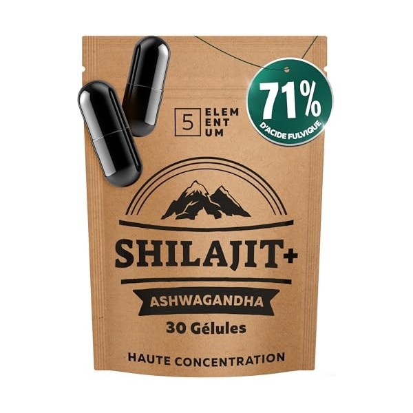 Shilajit Pur Himalaya – 30 Gélules 1000 mg avec 71% d’Acide Fulvique | Mumijo d’Origine Naturelle avec Ashwagandha | Compléme...