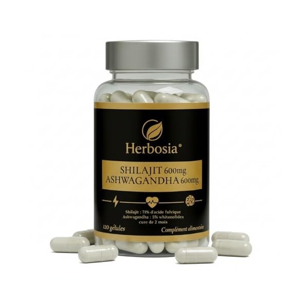 Shilajit 600 mg + Ashwagandha 600 mg – Complément Ayurvédique Origine Himalaya | 71% Acide Fulvique & Oligo-Éléments Naturels...