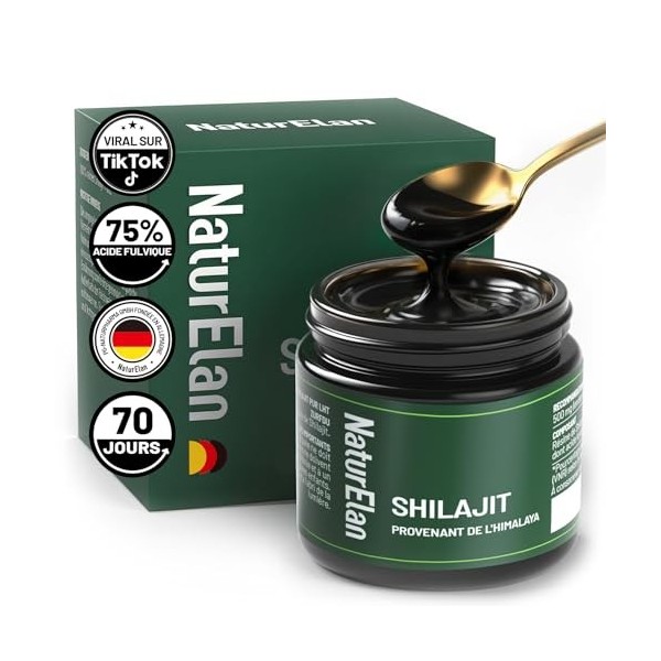 Shilajit Pure Himalaya - 75% dacide fulvique hautement dosé - 35g avec acide humique naturel et minéraux, approvisionnement ...
