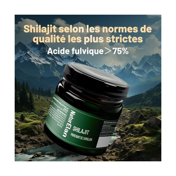 Shilajit Pure Himalaya - 75% dacide fulvique hautement dosé - 35g avec acide humique naturel et minéraux, approvisionnement ...