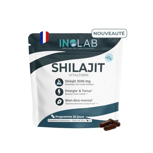 INOLAB Shilajit Pur de l’Himalaya 1000 mg, hautement dosé en acides fulviques 50% et humiques I Énergie, boost metabolisme 