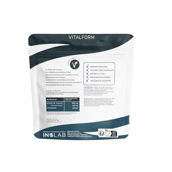 INOLAB Shilajit Pur de l’Himalaya 1000 mg, hautement dosé en acides fulviques 50% et humiques I Énergie, boost metabolisme 