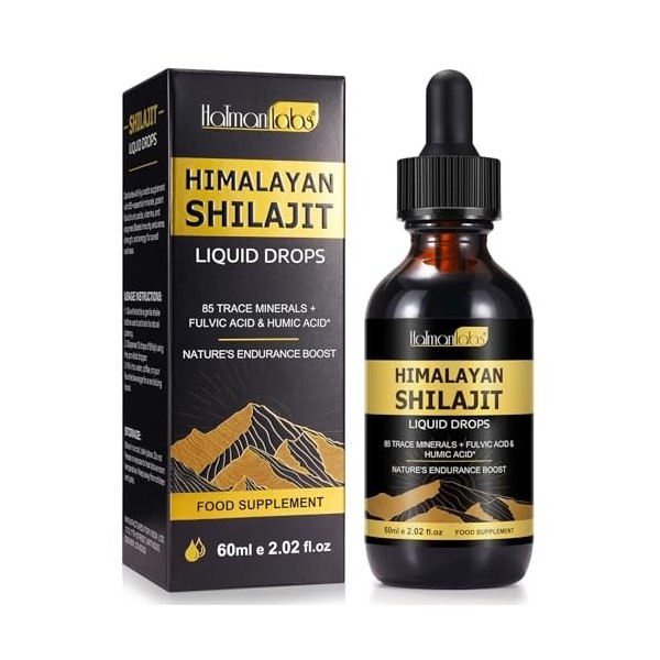 Shilajit Drops Complément alimentaire pur naturel de lHimalaya avec 85 + oligo-minéraux et acides humiques acides humiques H