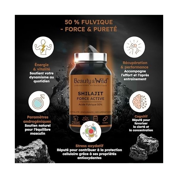 Shilajit Pur 1050 mg – 50% Acide Fulvique – 90 Gélules Shilajit Himalaya – Énergie, Vitalité & Performance – Complément Alime