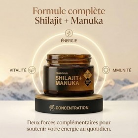 PROBIOPUR - Shilajit + Manuka – 50g -Formule exclusive 2-en-1 – Résine 100% pure Himalaya + Manuka MGO 200+ – Acide fulvique 