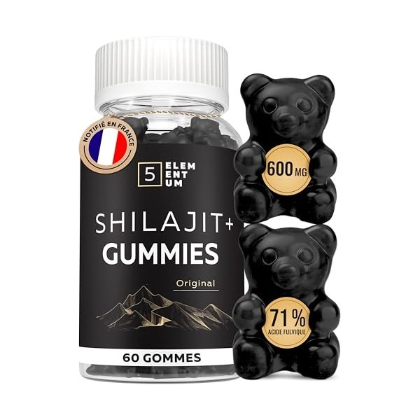 Shilajit Gummies – 60 Gommes Shilajit Pure Himalaya Sans Sucre, Vegan & Naturelles – 71 % Acide Fulvique – 300 mg par Portion...