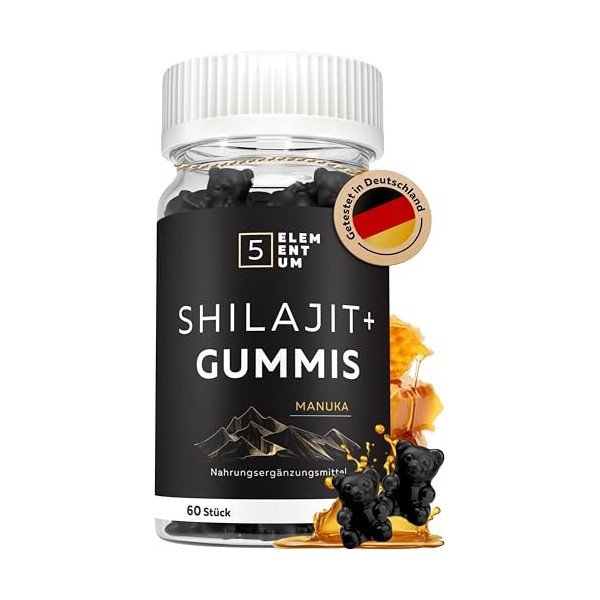 Shilajit Gummies – 60 Gommes Shilajit Pure Himalaya Sans Sucre, Vegan & Naturelles – 71 % Acide Fulvique – 300 mg par Portion...