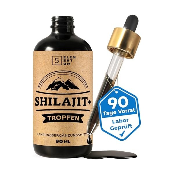 Shilajit Himalaya – Extrait liquide pur Mumijo | 90 ml | 85% d’acides fulviques | Haute concentration | Végan et testé en lab