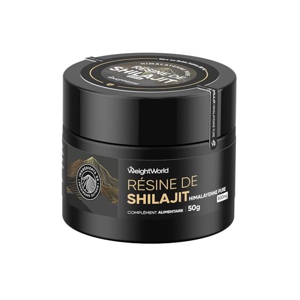 Resine de Shilajit Himalaya Vegan 50g avec 87% dAcide Fulvique, sans OGM, sans Gluten, 800 mg par Portion, Alternative au Sh