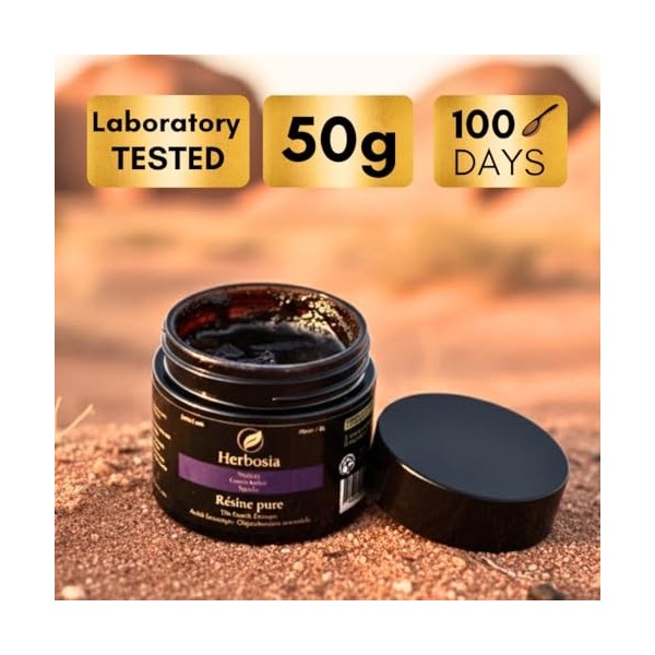 HERBOSIA Shilajit Costus Nigelle - Formule résine pure 50g - Naturel Triple extrait Premium - Qualité Française