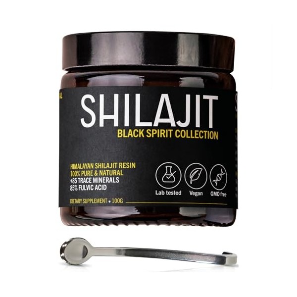 Shilajit de l’Himalaya 100G + Cuillère incluse | Extrait concentré, Pureté maximale, Filtrée 5x | 85% acide fulvique, Haute C