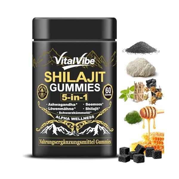 VitalVibe Himalaya Shilajit Gommes | Avec oligo-éléments et acide fulvique | Pour hommes et femmes | Purs et naturels | Végét