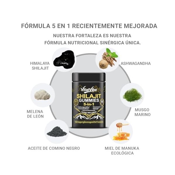 VitalVibe Himalaya Shilajit Gommes | Avec oligo-éléments et acide fulvique | Pour hommes et femmes | Purs et naturels | Végét