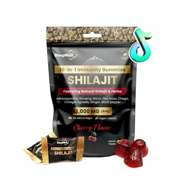 BeepWell Gummies de Shilajit 3000 mg – Complexe 10-en-1 Himalayen avec Acide Fulvique, 85+ Minéraux et Ashwagandha – Bonbons ...