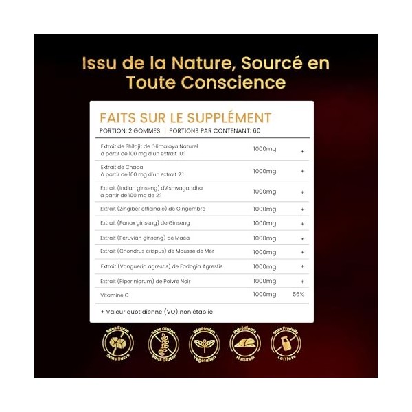 BeepWell Gummies de Shilajit 3000 mg – Complexe 10-en-1 Himalayen avec Acide Fulvique, 85+ Minéraux et Ashwagandha – Bonbons ...