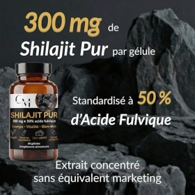 Shilajit Pur Gélules 300 mg – Extrait Standardisé à 50% d’Acide Fulvique – Complément Alimentaire Premium – Énergie & Vitalit