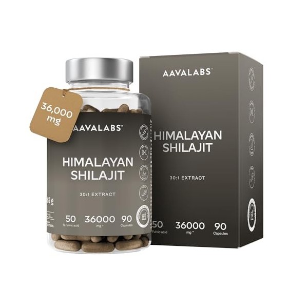 Shilajit Pure Himalaya 36000mg Extrait 30:1 | 50% Acide Fulviques Qualité Premium - Shilajite Energie et Immunité 100% Végéta
