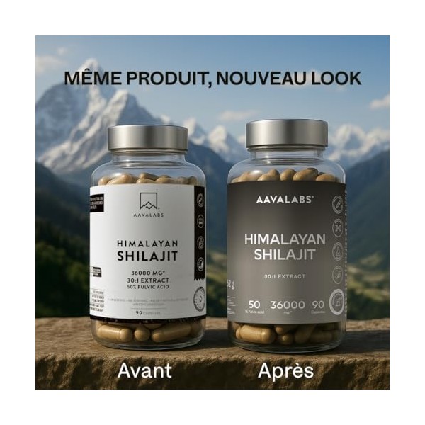 Shilajit Pure Himalaya 36000mg Extrait 30:1 | 50% Acide Fulviques Qualité Premium - Shilajite Energie et Immunité 100% Végéta