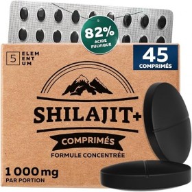 5 elementum Shilajit Pure Himalaya – 45 Comprimés Hautement Concentrés, 22 500 mg, 82% d’Acide Fulvique | Comprimés Naturels,...