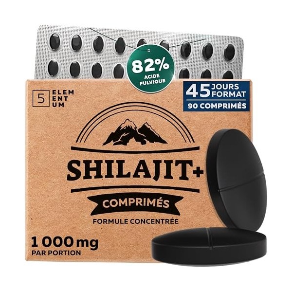 5 elementum Shilajit Pure Himalaya – 45 Comprimés Hautement Concentrés, 22 500 mg, 82% d’Acide Fulvique | Comprimés Naturels,...