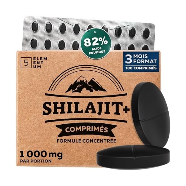 5 elementum Shilajit Pure Himalaya – 45 Comprimés Hautement Concentrés, 22 500 mg, 82% d’Acide Fulvique | Comprimés Naturels,...